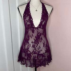 Victoria's Secret Purple Lace Halter Lingerie Slip Dress Size M